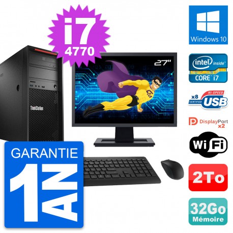 PC Tour Lenovo P300 Ecran 27" Intel i7-4770 RAM 32Go Disque 2To Windows 10 Wifi