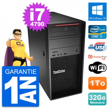 PC Tour Lenovo ThinkStation P300 i7-4790 RAM 32Go Disque Dur 1To Windows 10 Wifi