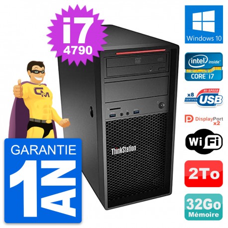 PC Tour Lenovo ThinkStation P300 i7-4790 RAM 32Go Disque Dur 2To Windows 10 Wifi