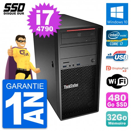 PC Tour Lenovo ThinkStation P300 Core i7-4790 RAM 32Go SSD 480Go Windows 10 Wifi