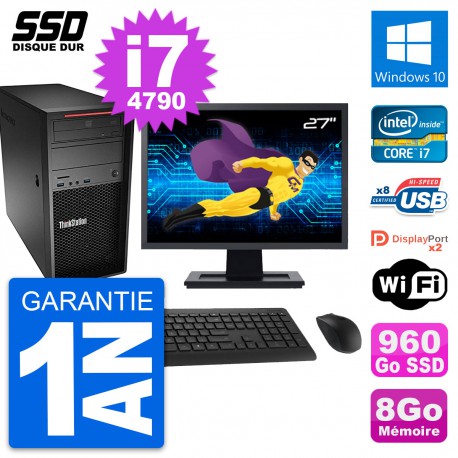 PC Tour Lenovo P300 Ecran 27" Intel i7-4790 RAM 8Go SSD 960Go Windows 10 Wifi