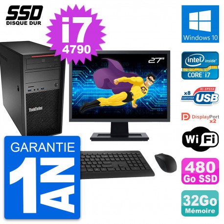 PC Tour Lenovo P300 Ecran 27" Intel i7-4790 RAM 32Go SSD 480Go Windows 10 Wifi