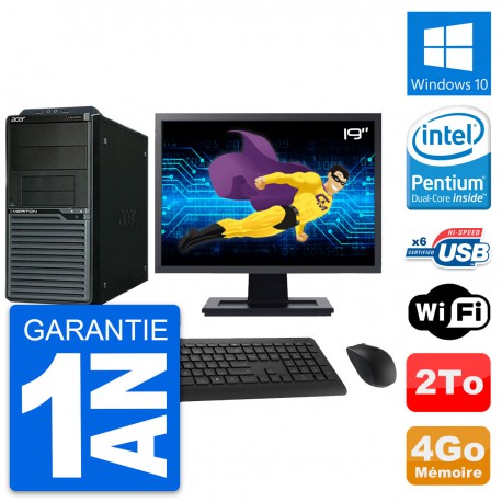 PC Tour Acer M2630G Ecran 19" Intel G3220 RAM 4Go Disque Dur 2To Windows 10 Wifi