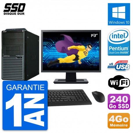 PC Tour Acer M2630G Ecran 19" Intel G3220 RAM 4Go SSD 240Go Windows 10 Wifi