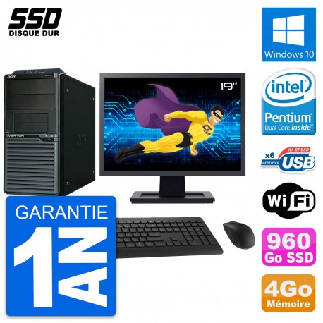 PC Tour Acer M2630G Ecran 19" Intel G3220 RAM 4Go SSD 960Go Windows 10 Wifi