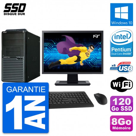 PC Tour Acer M2630G Ecran 19" Intel G3220 RAM 8Go SSD 120Go Windows 10 Wifi