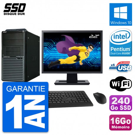 PC Tour Acer M2630G Ecran 22" Intel G3220 RAM 16Go SSD 240Go Windows 10 Wifi