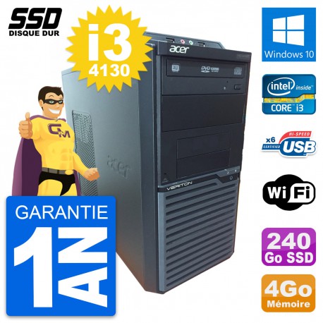 PC Tour Acer Veriton M2630G Intel Core i3-4130 RAM 4Go SSD 240Go Windows 10 Wifi
