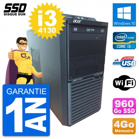 PC Tour Acer Veriton M2630G Intel Core i3-4130 RAM 4Go SSD 960Go Windows 10 Wifi