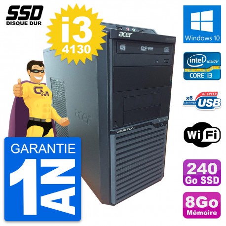 PC Tour Acer Veriton M2630G Intel Core i3-4130 RAM 8Go SSD 240Go Windows 10 Wifi