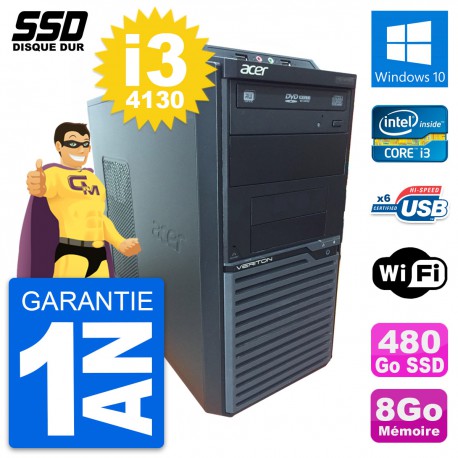 PC Tour Acer Veriton M2630G Intel Core i3-4130 RAM 8Go SSD 480Go Windows 10 Wifi