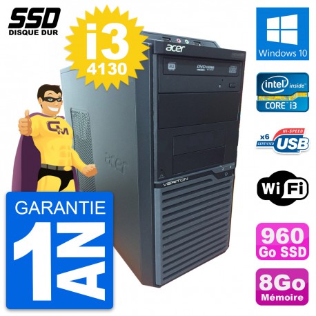 PC Tour Acer Veriton M2630G Intel Core i3-4130 RAM 8Go SSD 960Go Windows 10 Wifi