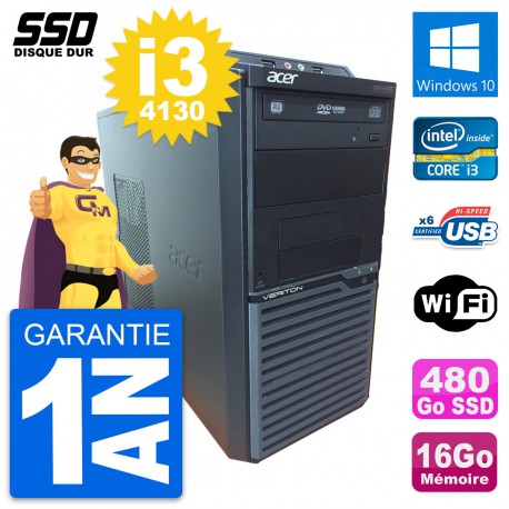 PC Tour Acer Veriton M2630G Intel i3-4130 RAM 16Go SSD 480Go Windows 10 Wifi
