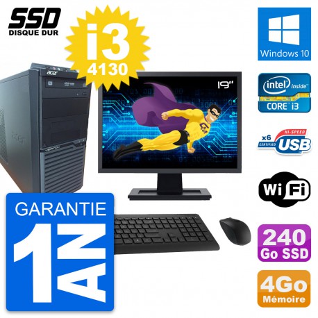 PC Tour Acer M2630G Ecran 19" Intel i3-4130 RAM 4Go SSD 240Go Windows 10 Wifi