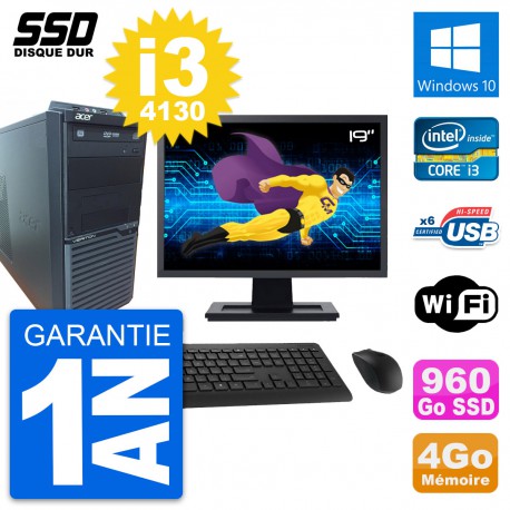 PC Tour Acer M2630G Ecran 19" Intel i3-4130 RAM 4Go SSD 960Go Windows 10 Wifi