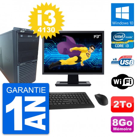 PC Tour Acer M2630G Ecran 19" Intel i3-4130 RAM 8Go Disque 2To Windows 10 Wifi