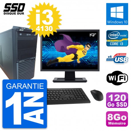 PC Tour Acer M2630G Ecran 19" Intel i3-4130 RAM 8Go SSD 120Go Windows 10 Wifi