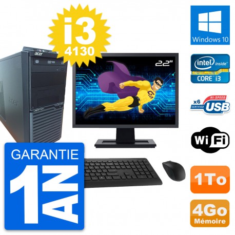 PC Tour Acer M2630G Ecran 22" Intel i3-4130 RAM 4Go Disque 1To Windows 10 Wifi