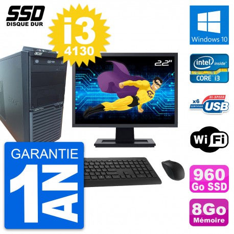 PC Tour Acer M2630G Ecran 22" Intel i3-4130 RAM 8Go SSD 960Go Windows 10 Wifi