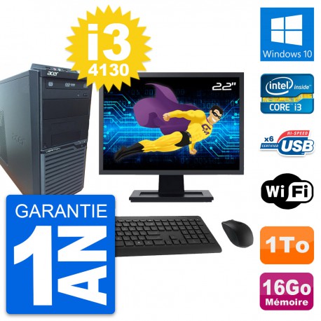 PC Tour Acer M2630G Ecran 22" Intel i3-4130 RAM 16Go Disque 1To Windows 10 Wifi