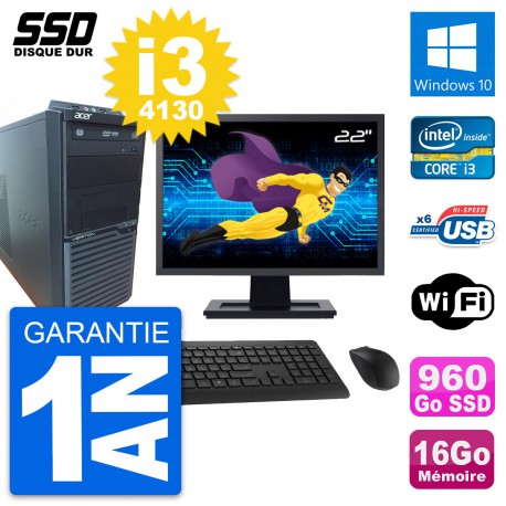 PC Tour Acer M2630G Ecran 22" Intel i3-4130 RAM 16Go SSD 960Go Windows 10 Wifi