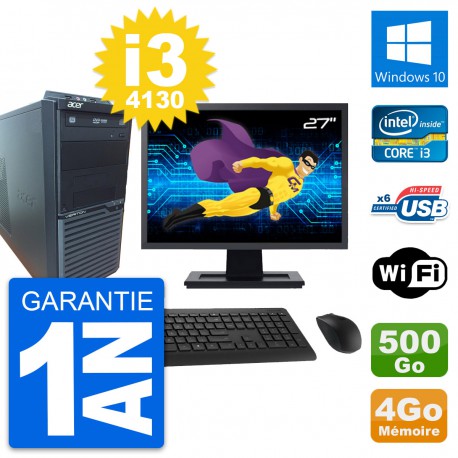 PC Tour Acer M2630G Ecran 27" Intel i3-4130 RAM 4Go Disque 500Go Windows 10 Wifi