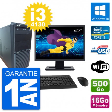 PC Tour Acer M2630G Ecran 27" Core i3-4130 RAM 16Go Disque 500Go Windows 10 Wifi