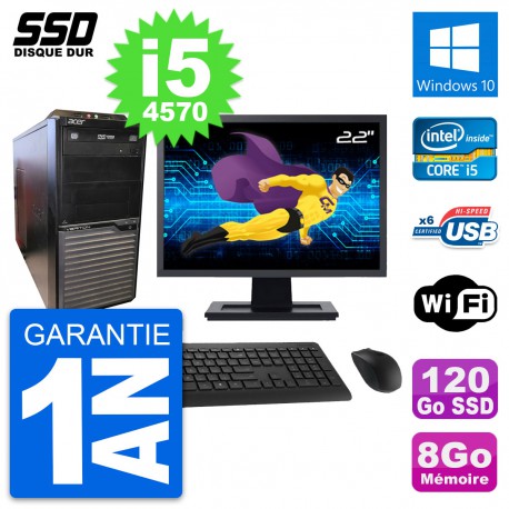 PC Tour Acer M2630G Ecran 22" Intel i5-4570 RAM 8Go SSD 120Go Windows 10 Wifi