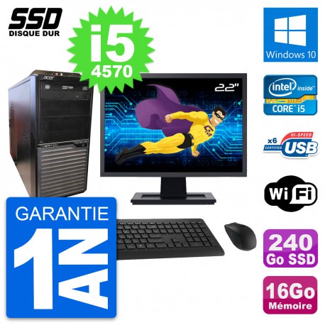 PC Tour Acer M2630G Ecran 22" Intel i5-4570 RAM 16Go SSD 240Go Windows 10 Wifi