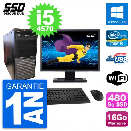 PC Tour Acer M2630G Ecran 22" Intel i5-4570 RAM 16Go SSD 480Go Windows 10 Wifi