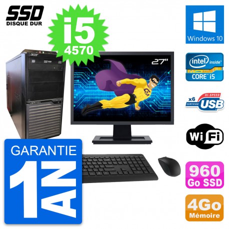 PC Tour Acer M2630G Ecran 27" Intel i5-4570 RAM 4Go SSD 960Go Windows 10 Wifi