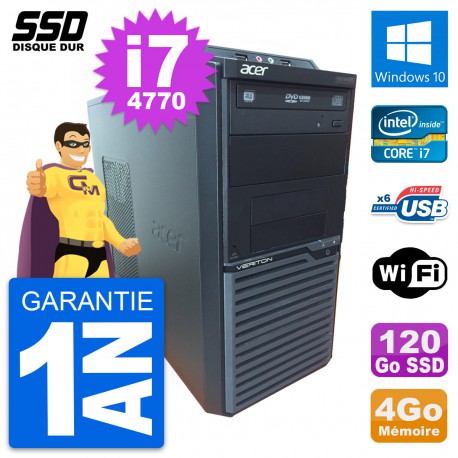 PC Tour Acer Veriton M2630G Intel Core i7-4770 RAM 4Go SSD 120Go Windows 10 Wifi