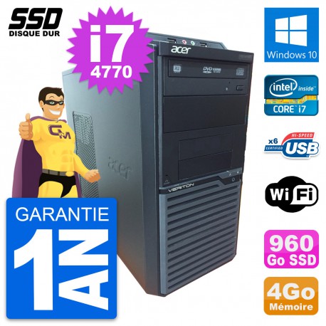 PC Tour Acer Veriton M2630G Intel Core i7-4770 RAM 4Go SSD 960Go Windows 10 Wifi