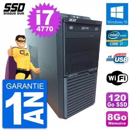 PC Tour Acer Veriton M2630G Intel Core i7-4770 RAM 8Go SSD 120Go Windows 10 Wifi