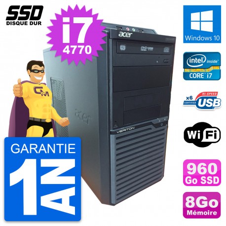PC Tour Acer Veriton M2630G Intel Core i7-4770 RAM 8Go SSD 960Go Windows 10 Wifi