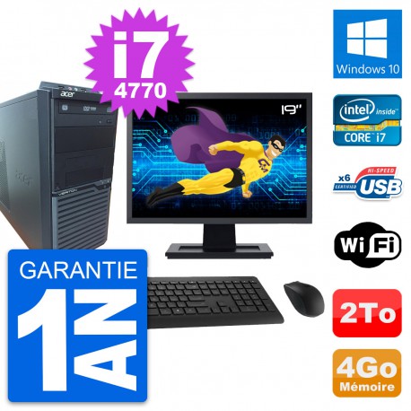 PC Tour Acer M2630G Ecran 19" Intel i7-4770 RAM 4Go Disque 2To Windows 10 Wifi