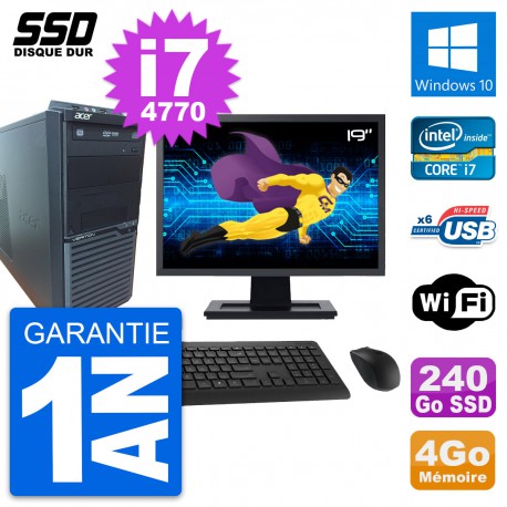 PC Tour Acer M2630G Ecran 19" Intel i7-4770 RAM 4Go SSD 240Go Windows 10 Wifi