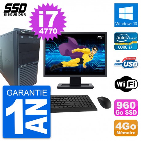 PC Tour Acer M2630G Ecran 19" Intel i7-4770 RAM 4Go SSD 960Go Windows 10 Wifi