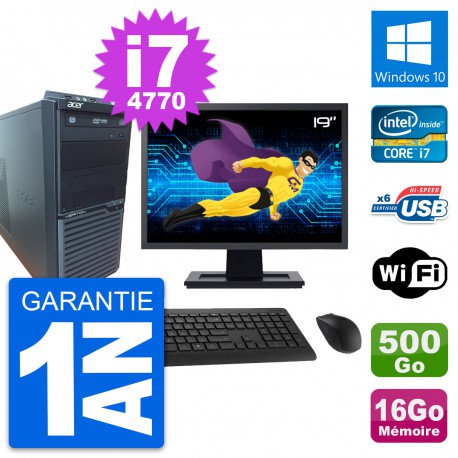 PC Tour Acer M2630G Ecran 19" Core i7-4770 RAM 16Go Disque 500Go Windows 10 Wifi