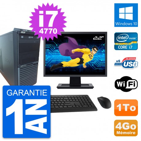 PC Tour Acer M2630G Ecran 22" Intel i7-4770 RAM 4Go Disque 1To Windows 10 Wifi
