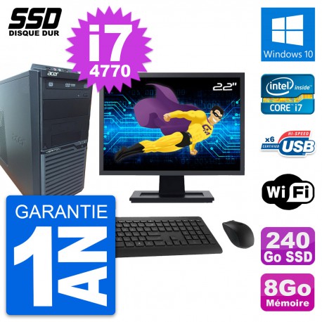 PC Tour Acer M2630G Ecran 22" Intel i7-4770 RAM 8Go SSD 240Go Windows 10 Wifi