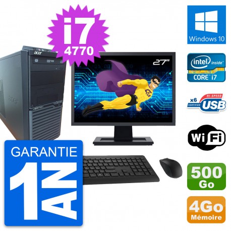 PC Tour Acer M2630G Ecran 27" Intel i7-4770 RAM 4Go Disque 500Go Windows 10 Wifi