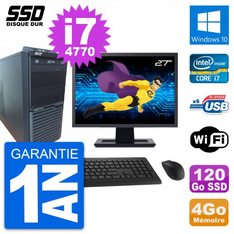 PC Tour Acer M2630G Ecran 27" Intel i7-4770 RAM 4Go SSD 120Go Windows 10 Wifi