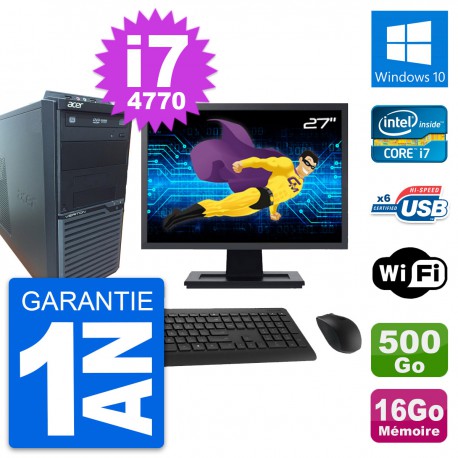 PC Tour Acer M2630G Ecran 27" Core i7-4770 RAM 16Go Disque 500Go Windows 10 Wifi