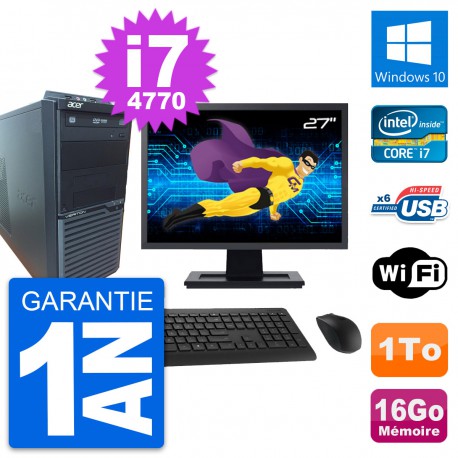 PC Tour Acer M2630G Ecran 27" Intel i7-4770 RAM 16Go Disque 1To Windows 10 Wifi