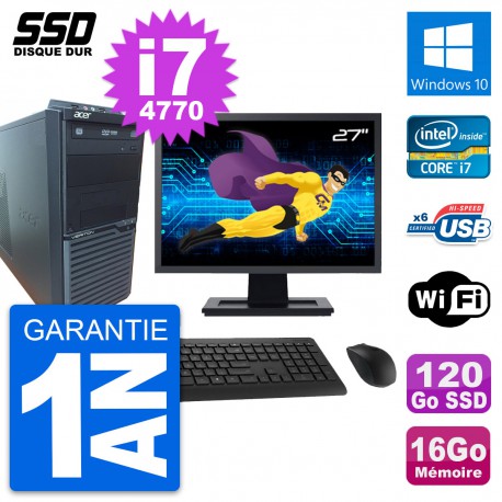 PC Tour Acer M2630G Ecran 27" Intel i7-4770 RAM 16Go SSD 120Go Windows 10 Wifi