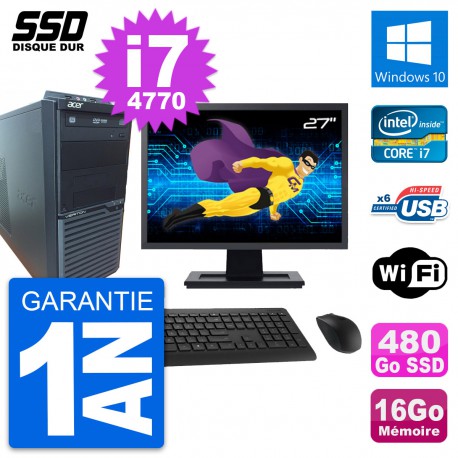 PC Tour Acer M2630G Ecran 27" Intel i7-4770 RAM 16Go SSD 480Go Windows 10 Wifi