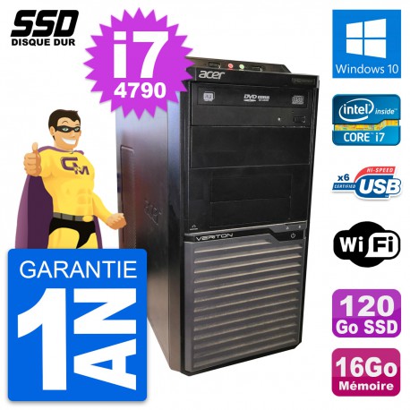 PC Tour Acer Veriton M2630G Intel i7-4790 RAM 16Go SSD 120Go Windows 10 Wifi