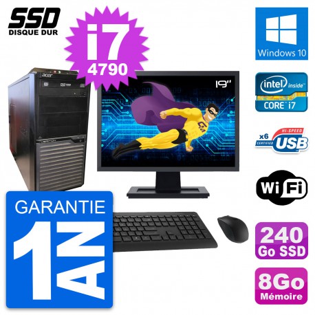 PC Tour Acer M2630G Ecran 19" Intel i7-4790 RAM 8Go SSD 240Go Windows 10 Wifi