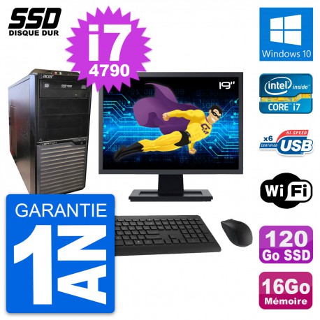 PC Tour Acer M2630G Ecran 19" Intel i7-4790 RAM 16Go SSD 120Go Windows 10 Wifi